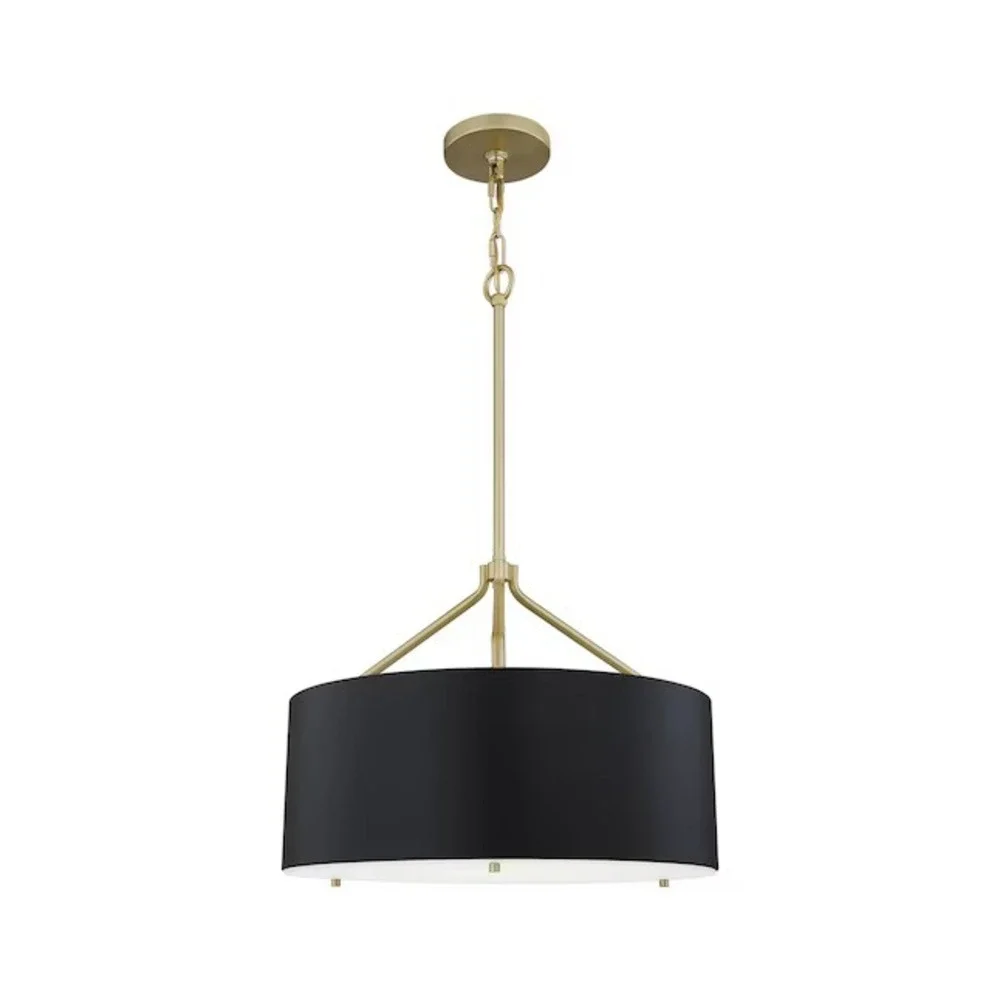 Quoizel LWS6714B Covington 3-Light Drum Pendant Black Gold NIB